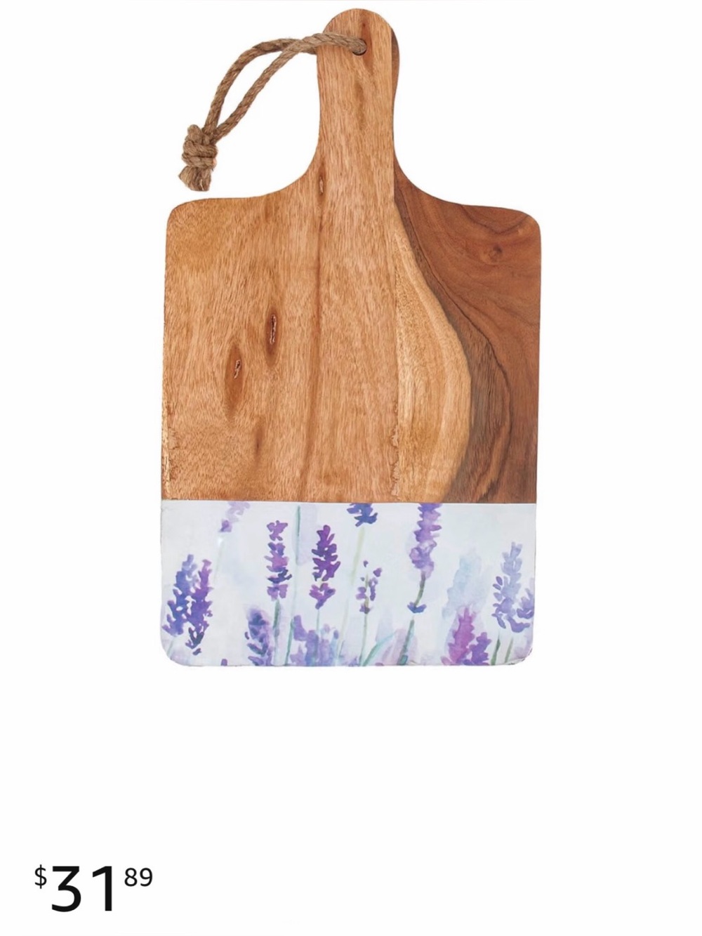 Acacia Wood & Enamel Charcuterie Serving Board Tray w Handle, 15.75" x 8.75” NEW
